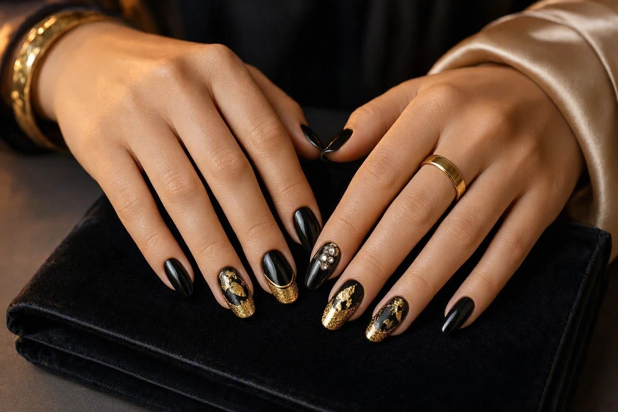 16 nails designs; how do you paint your nails 13 Black and Gold Nails for Glamorous Occasions 16 nails designs; how do you paint your nails - 13