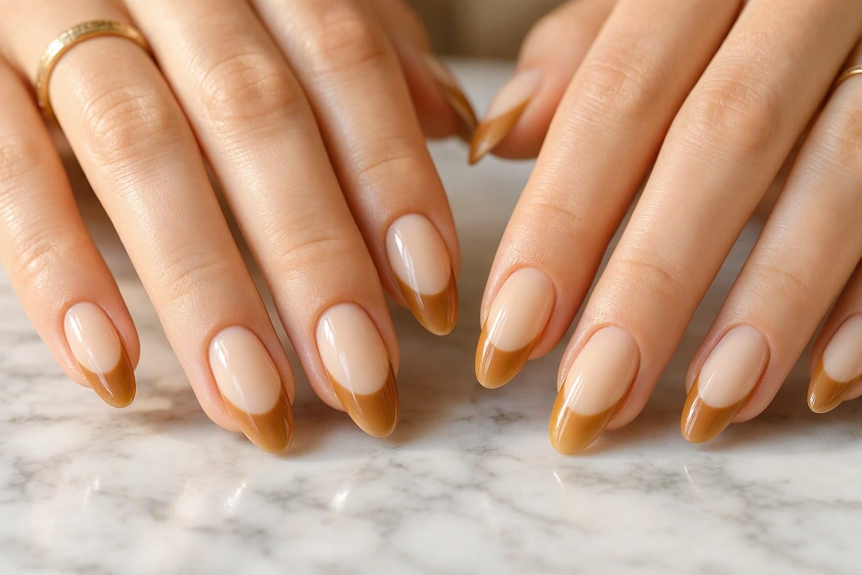 Top 10 Hottest Thanksgiving Nail Art Designs To Try 8 Caramel French Tip Nails Top 10 Hottest Thanksgiving Nail Art Designs To Try - 8