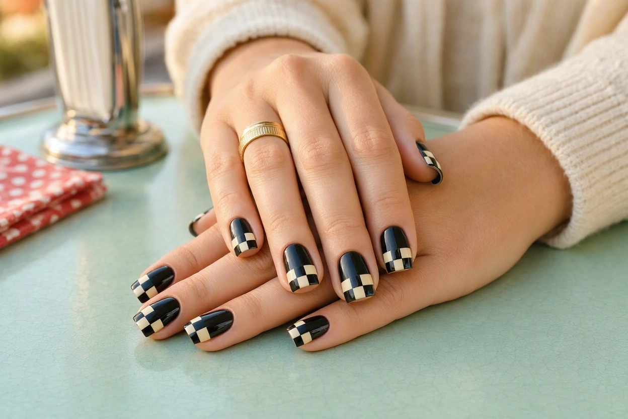 16 nails designs; how do you paint your nails 16 Checkerboard Nails for a Bold Retro Look 16 nails designs; how do you paint your nails - 16