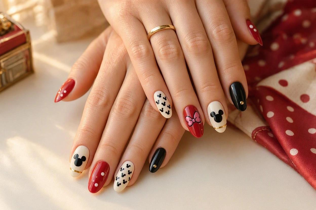 15 Magical Disney Nail Designs That Look Cute 1 Classic Mickey and Minnie Mouse Nail Designs 15 Magical Disney Nail Designs That Look Cute - 1