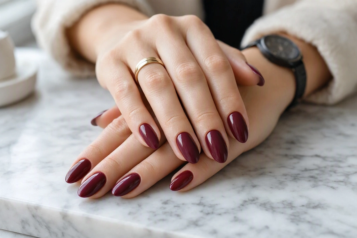 Top 10 Hottest Thanksgiving Nail Art Designs To Try 5 Deep Burgundy and Wine Nails Top 10 Hottest Thanksgiving Nail Art Designs To Try - 5