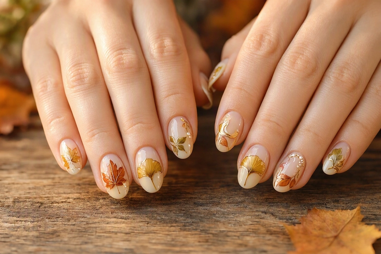 Top 10 Hottest Thanksgiving Nail Art Designs To Try 6 Delicate Autumn Leaf Nail Art Top 10 Hottest Thanksgiving Nail Art Designs To Try - 6