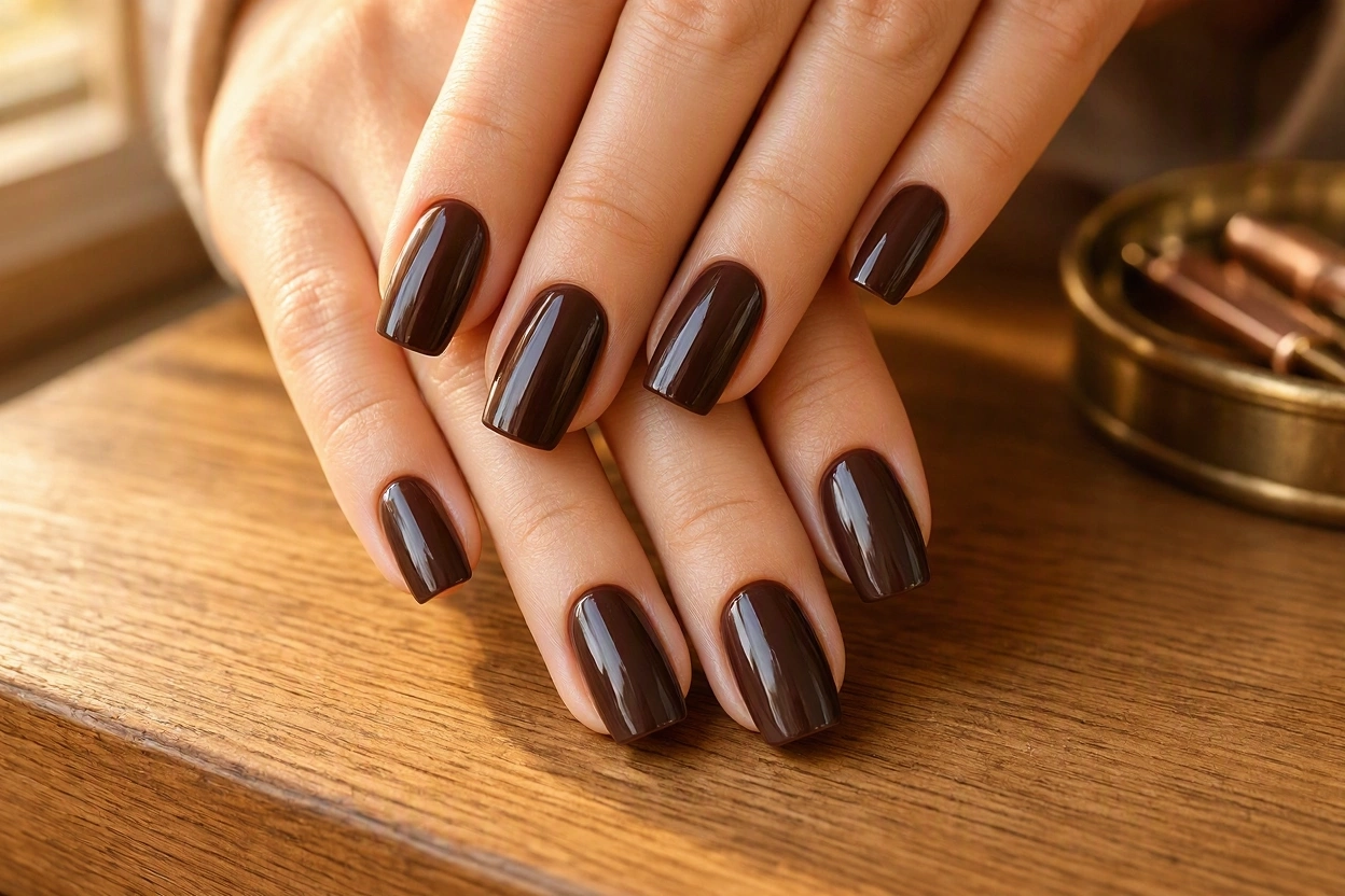 Top 10 Hottest Thanksgiving Nail Art Designs To Try 3 Glossy Chocolate Brown Nails Top 10 Hottest Thanksgiving Nail Art Designs To Try - 3