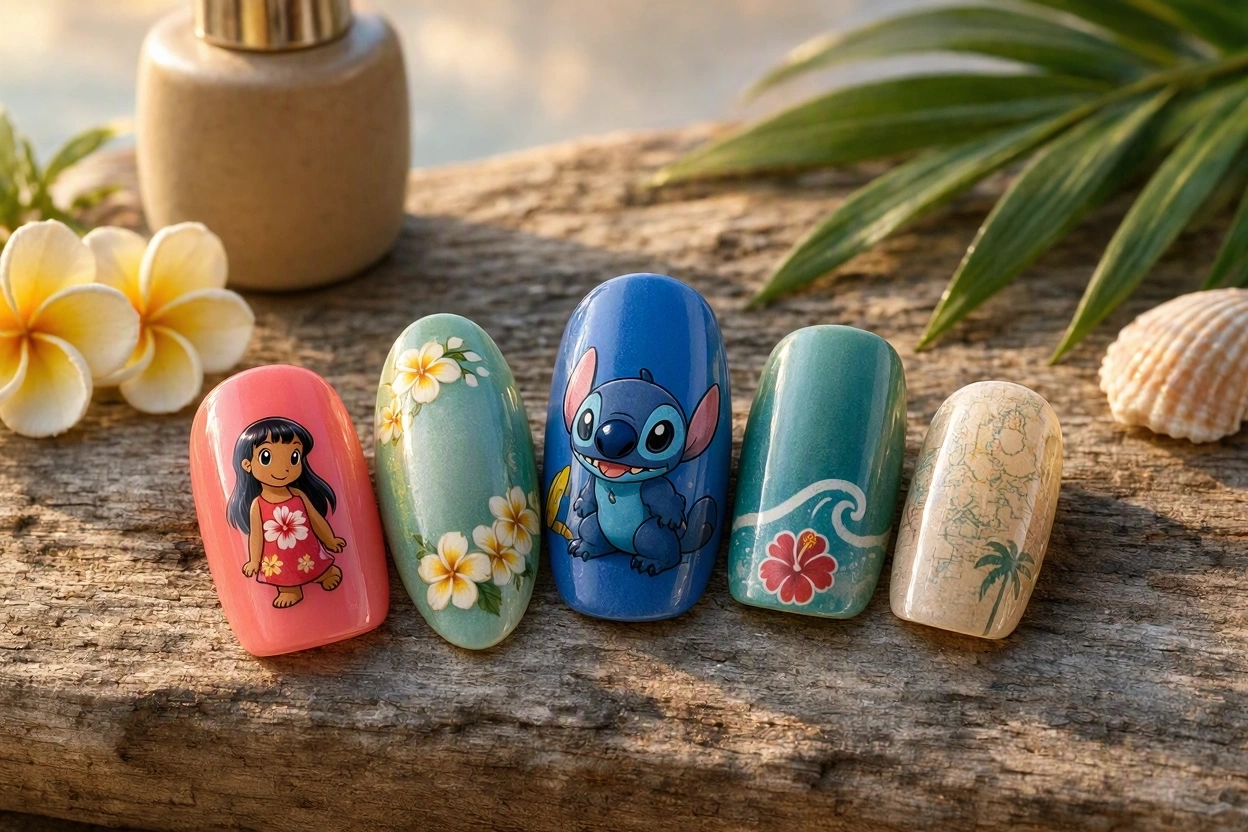 15 Magical Disney Nail Designs That Look Cute 12 Lilo and Stitch Tropical Nail Designs 15 Magical Disney Nail Designs That Look Cute - 12