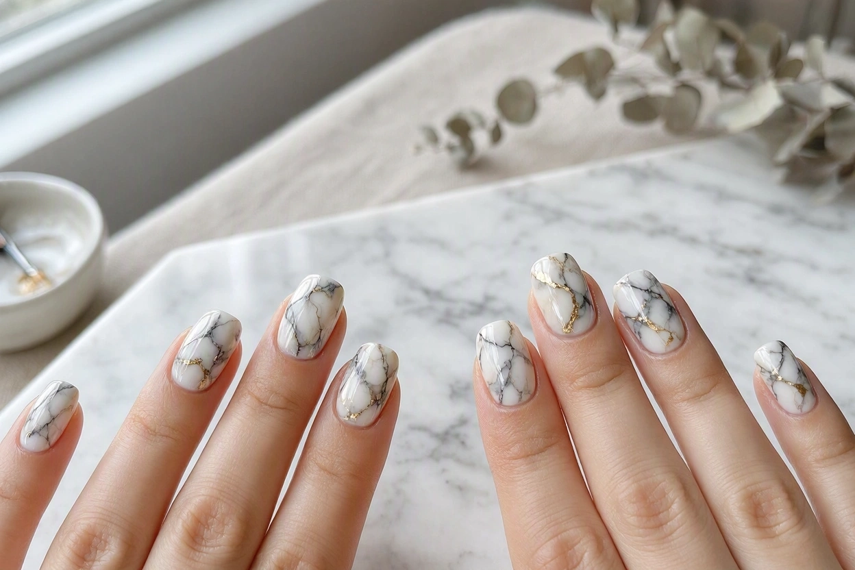 16 nails designs; how do you paint your nails 12 Marble Nails for an Artistic Stone Effect 16 nails designs; how do you paint your nails - 12
