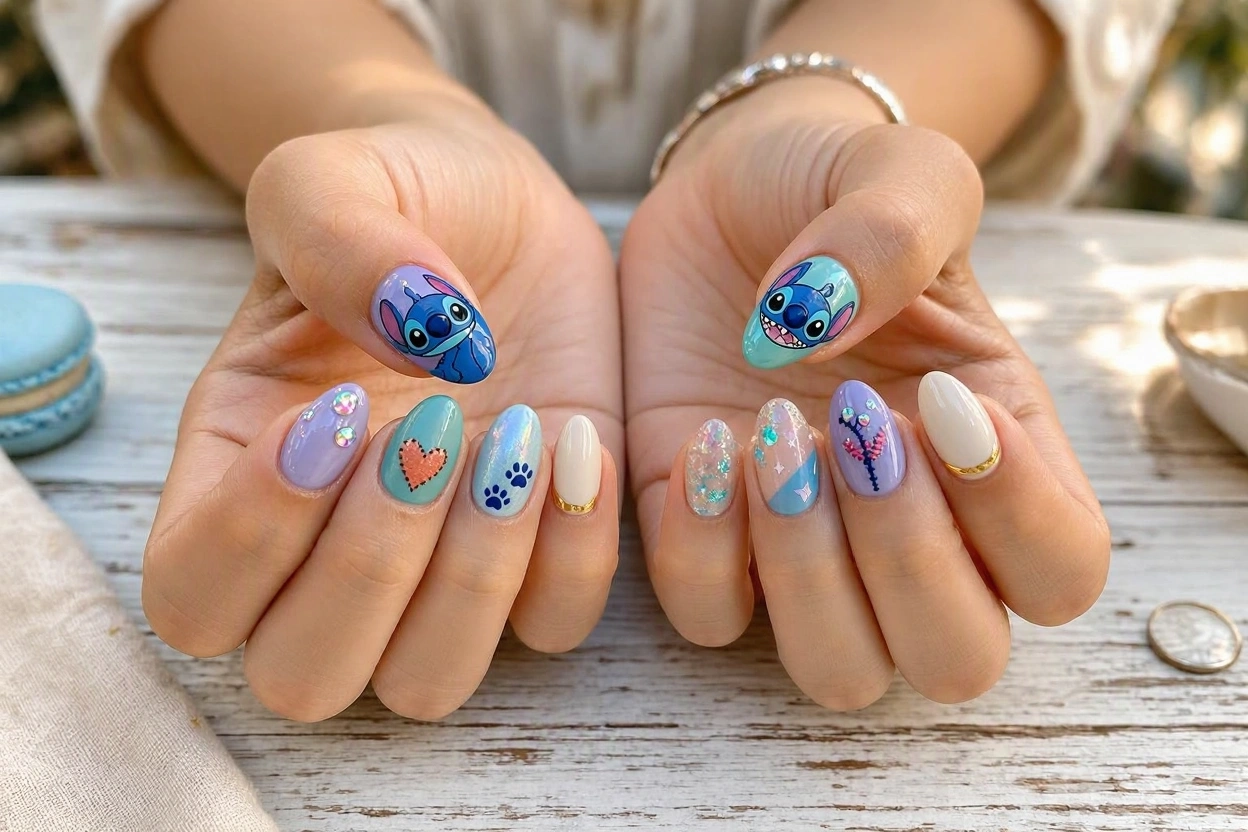15 Magical Disney Nail Designs That Look Cute 6 Stitch Nail Designs for a Playful Disney Look 15 Magical Disney Nail Designs That Look Cute - 6
