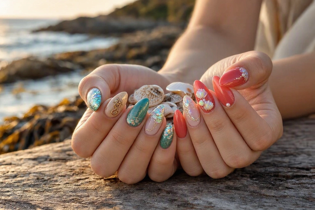 15 Magical Disney Nail Designs That Look Cute 7 The Little Mermaid Nails Inspired by Ariel 15 Magical Disney Nail Designs That Look Cute - 7