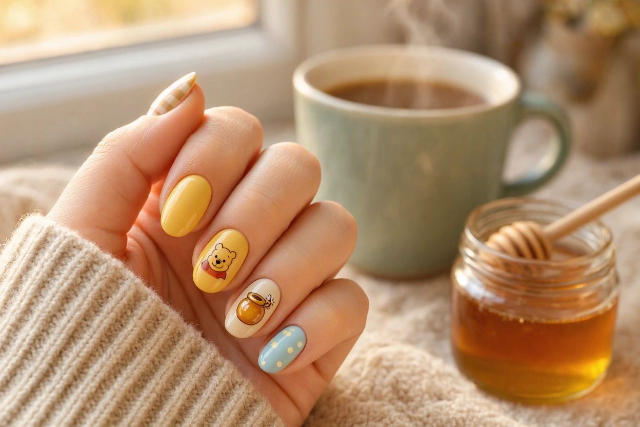 15 Magical Disney Nail Designs That Look Cute 5 Winnie the Pooh Nails for a Sweet Cozy Look 15 Magical Disney Nail Designs That Look Cute - 5