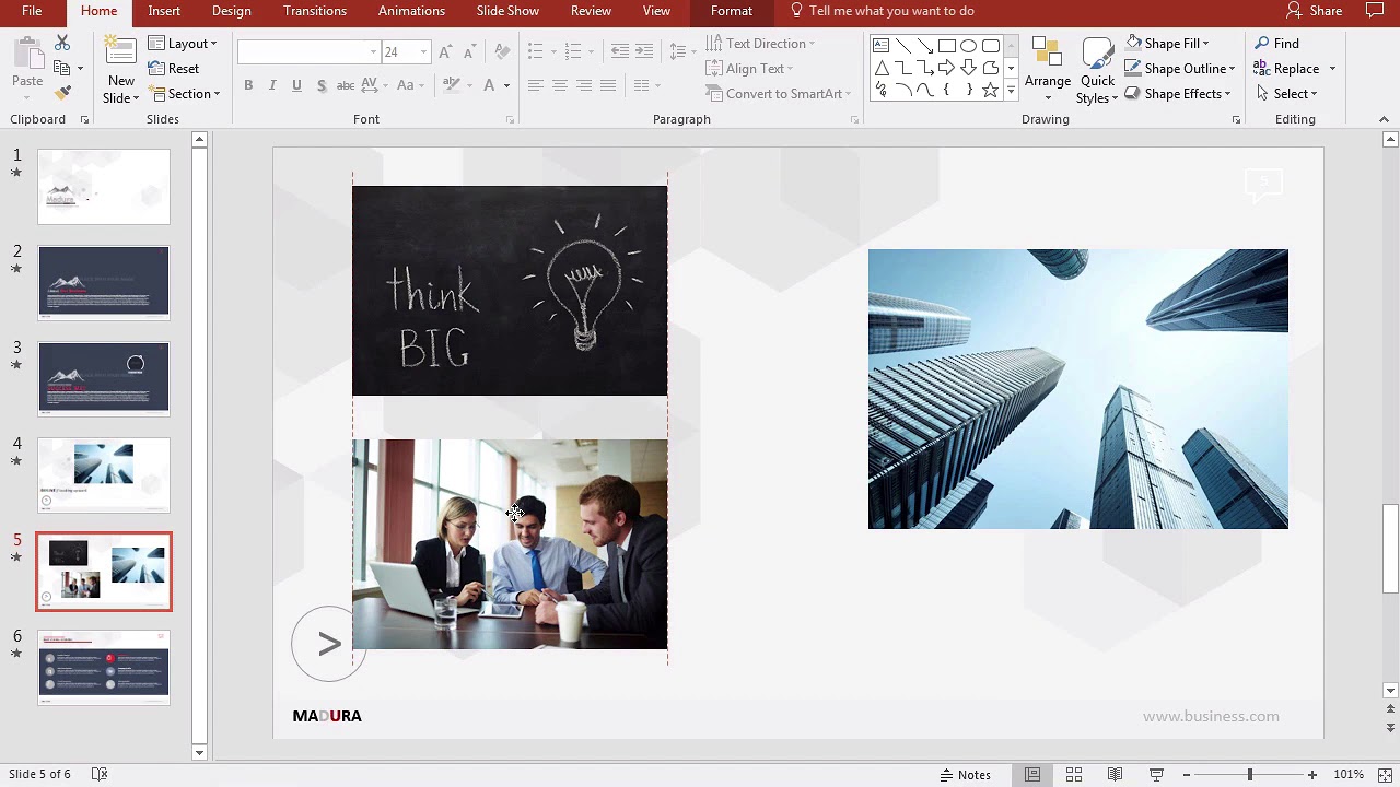 Aligned elements and objects in the PowerPoint presentation
