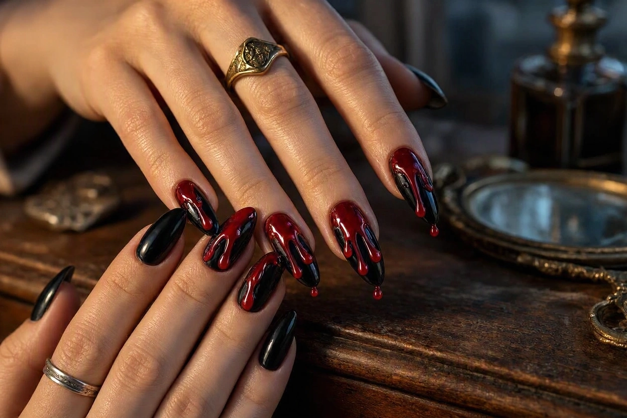 15 Seriously Spooky Halloween Nail Art Ideas 3 Bloody Drip Nails for a Classic Horror Look 15 Seriously Spooky Halloween Nail Art Ideas - 3