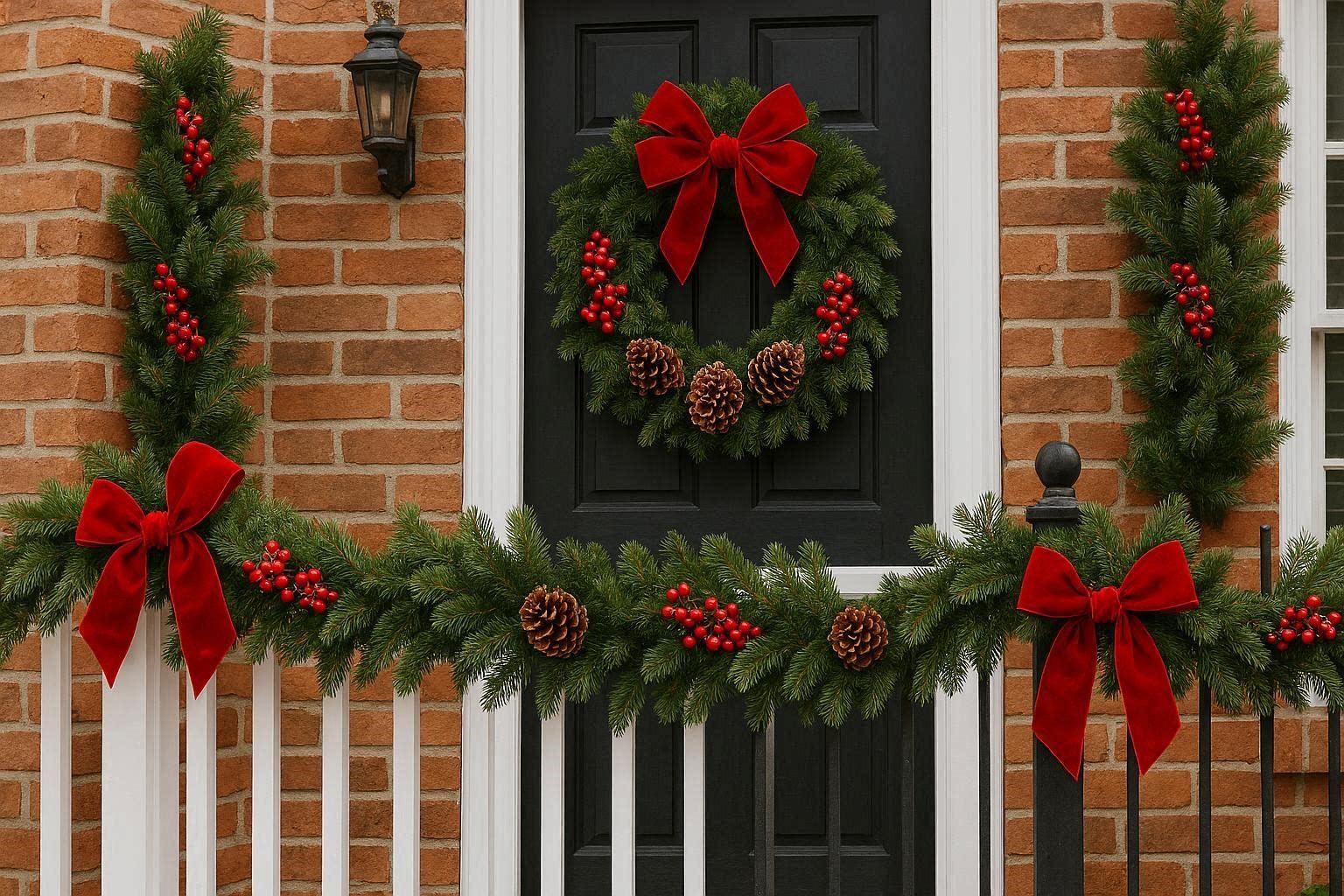19 Adorable Outdoor Christmas Decoration Ideas 11 Christmas Garland Decor for Railings Doors and Fences 19 Adorable Outdoor Christmas Decoration Ideas - 11
