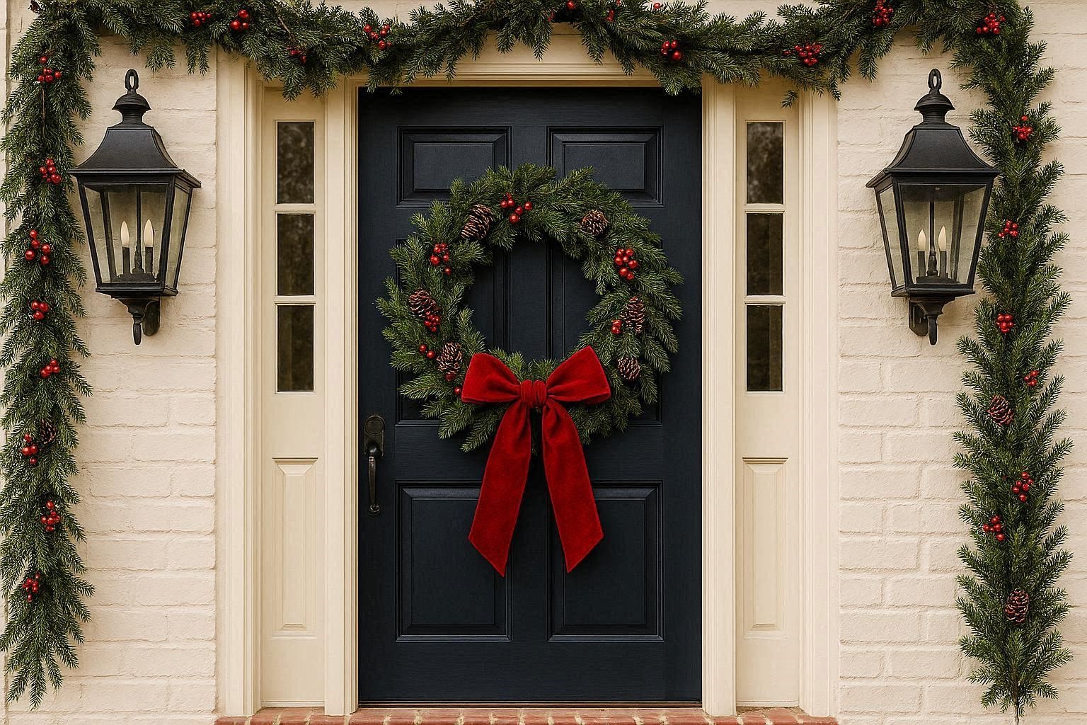 19 Adorable Outdoor Christmas Decoration Ideas 5 Festive Front Door Wreath 19 Adorable Outdoor Christmas Decoration Ideas - 5