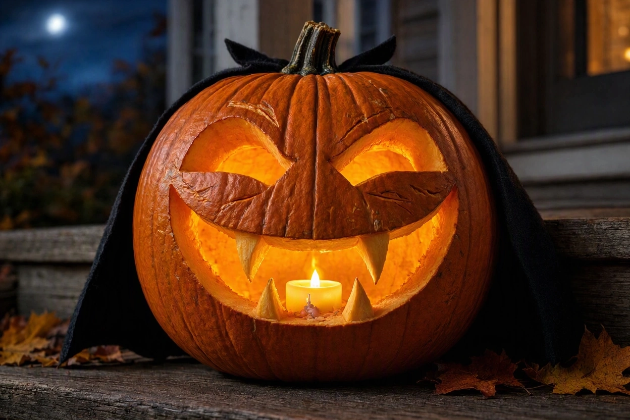 Grinning Vampire Pumpkin With Pointed Fangs 17 Most Creative Pumpkin Carving Ideas for a Happy Halloween - 11 pumpkin carving ideas
