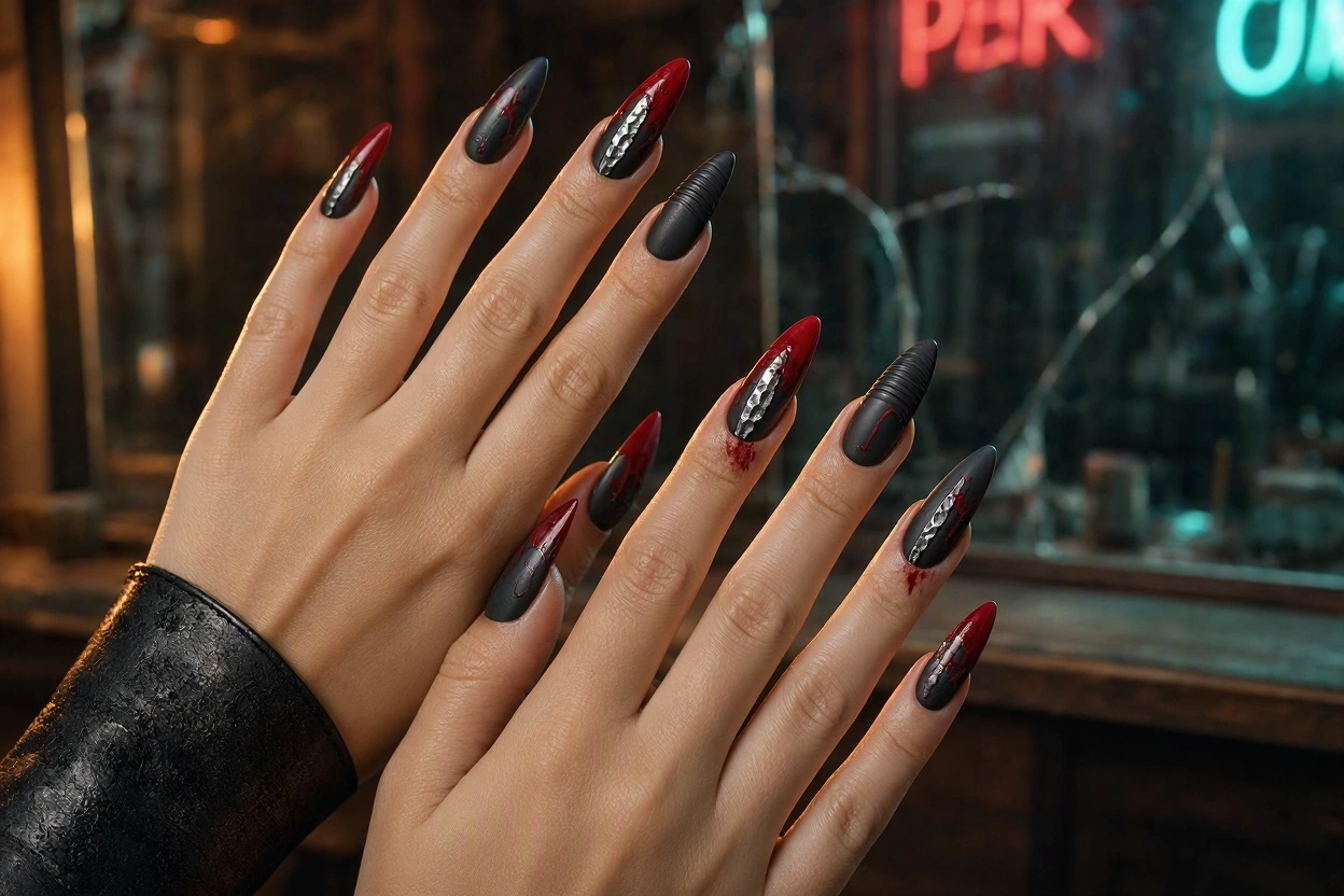 15 Seriously Spooky Halloween Nail Art Ideas 17 Horror Slasher Scratch Nails for a Terrifying Statement 15 Seriously Spooky Halloween Nail Art Ideas - 17