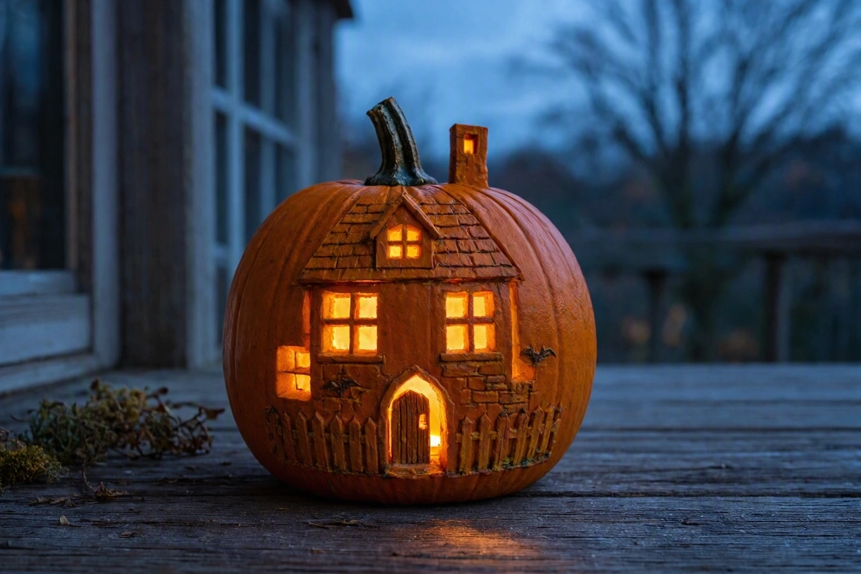 Mini Haunted House Pumpkin With Glowing Windows 17 Most Creative Pumpkin Carving Ideas for a Happy Halloween - 6 pumpkin carving ideas