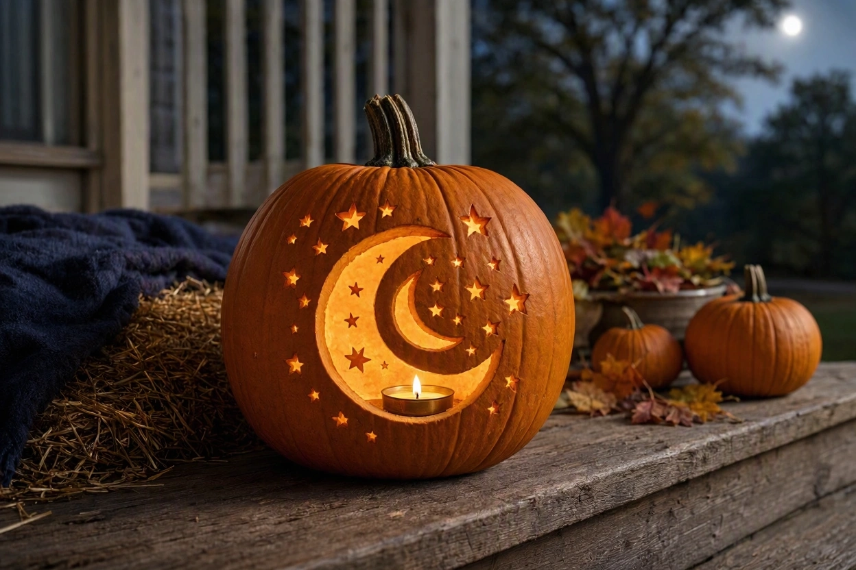 Moon and Stars Pumpkin for a Magical Halloween Night 17 Most Creative Pumpkin Carving Ideas for a Happy Halloween - 10 pumpkin carving ideas