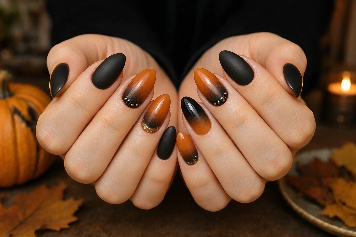 15 Seriously Spooky Halloween Nail Art Ideas 13 Smoky Black and Orange Ombre Halloween Nails 15 Seriously Spooky Halloween Nail Art Ideas - 13