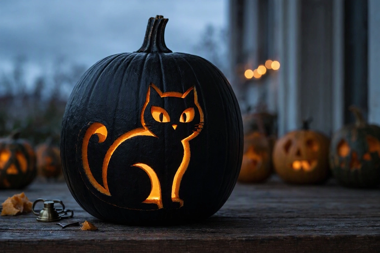 Spooky Black Cat Pumpkin With Illuminated Eyes 17 Most Creative Pumpkin Carving Ideas for a Happy Halloween - 5 pumpkin carving ideas