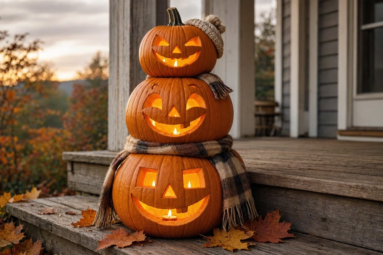 Stacked Pumpkin Family With Different 17 Most Creative Pumpkin Carving Ideas for a Happy Halloween - 18 pumpkin carving ideas