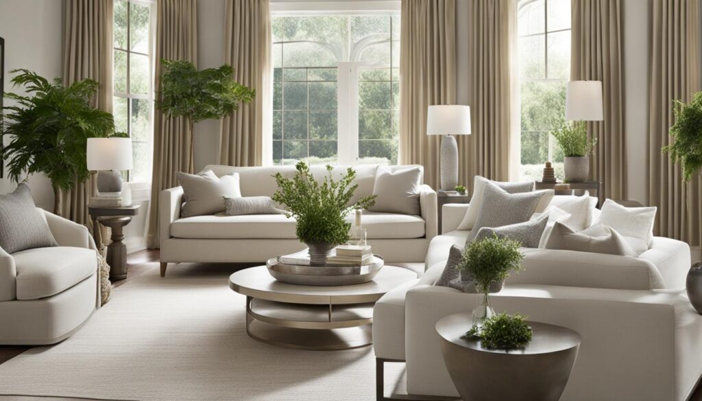 Minimalist front room with neutral color palette and clean-lined furniture