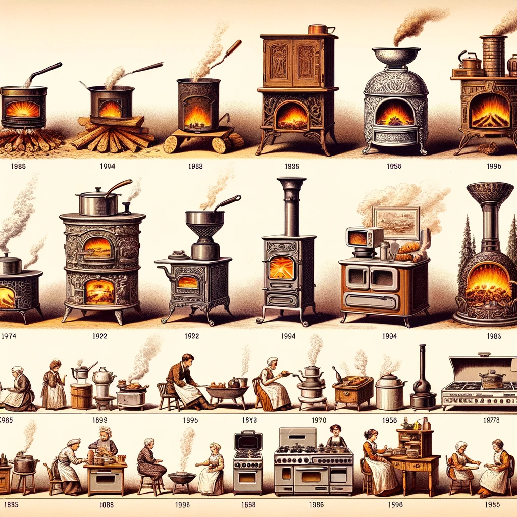 Historical evolution of cooking stoves types from ancient open fires to modern high-tech models.