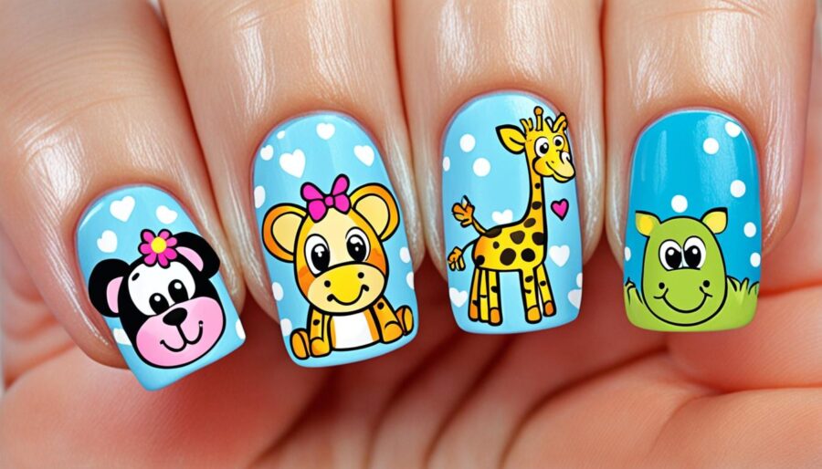 cartoon and animal-inspired nail art for kids