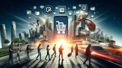 the concept of superapps with people using integrated mobile services for payments, food ordering, and online shopping.