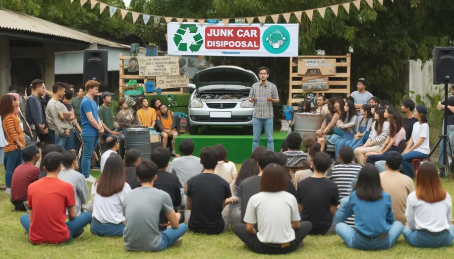 Pick-N-Pull | Driving Toward Sustainability: The Eco-Friendly Approach to Junk Car Disposal 9 Outdoor community workshop on sustainable junk car disposal with diverse participants, highlighting community-wide commitment to recycling