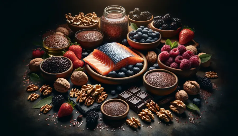 Understanding the Relationship Between Nutrition and Mental Health 3 omega-3 and antioxidant-rich foods, including salmon, flaxseeds, and berries.