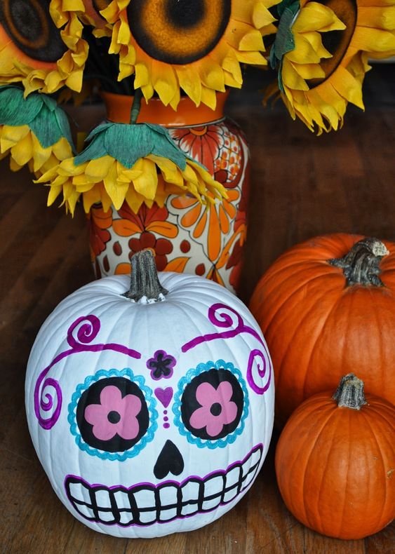 Top 10 Easy Pumpkin Painting Ideas: Creative Ways to Decorate 10 Day of the Dead Pumpkins Top 10 Easy Pumpkin Painting Ideas: Creative Ways to Decorate - 10
