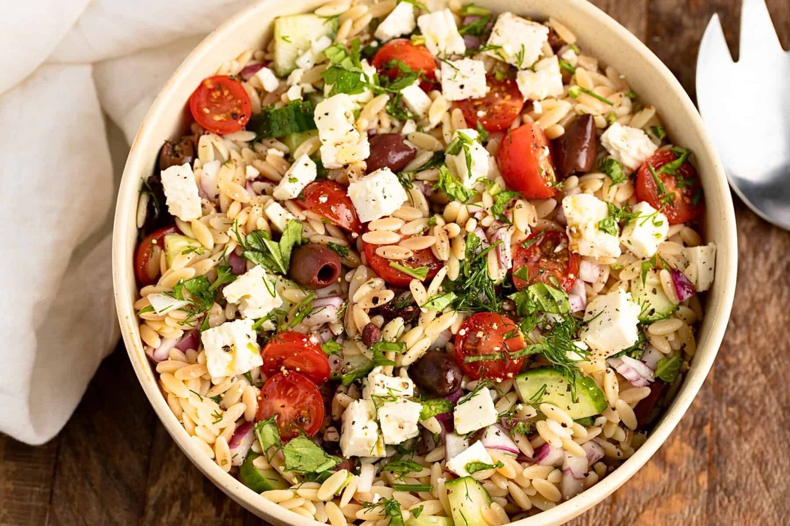 Greek Orzo Salad with Feta Olives Easy Summer Dinner Ideas: Best Recipes for Hot Days - 17