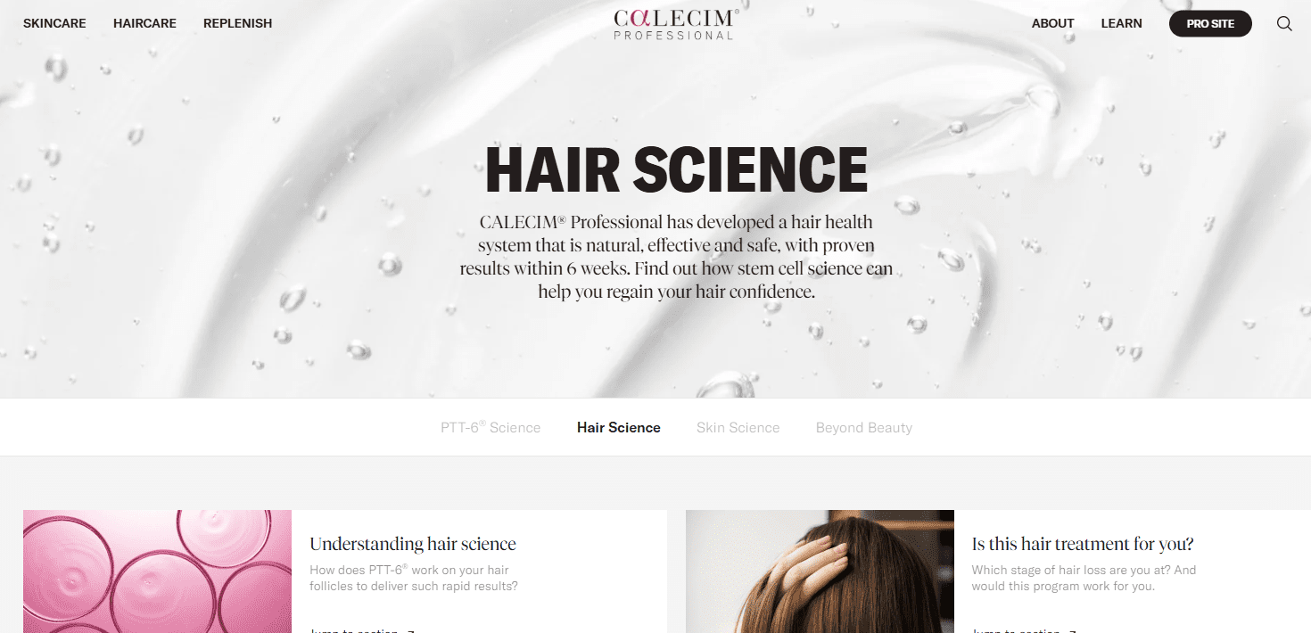 What Users Are Saying About CALECIM® Hair Treatment 2 scientific foundation of CALECIM® Hair Treatment, focusing on its stem cell-derived formula for combating thinning hair.