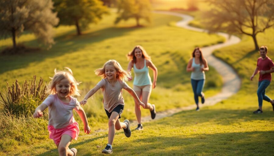 Family enjoying outdoor fitness activities