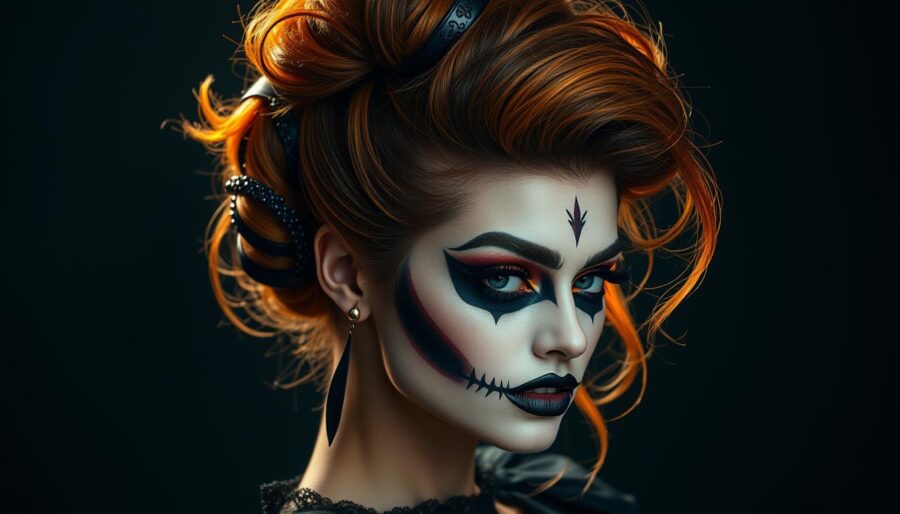 Halloween costume hair and makeup coordination