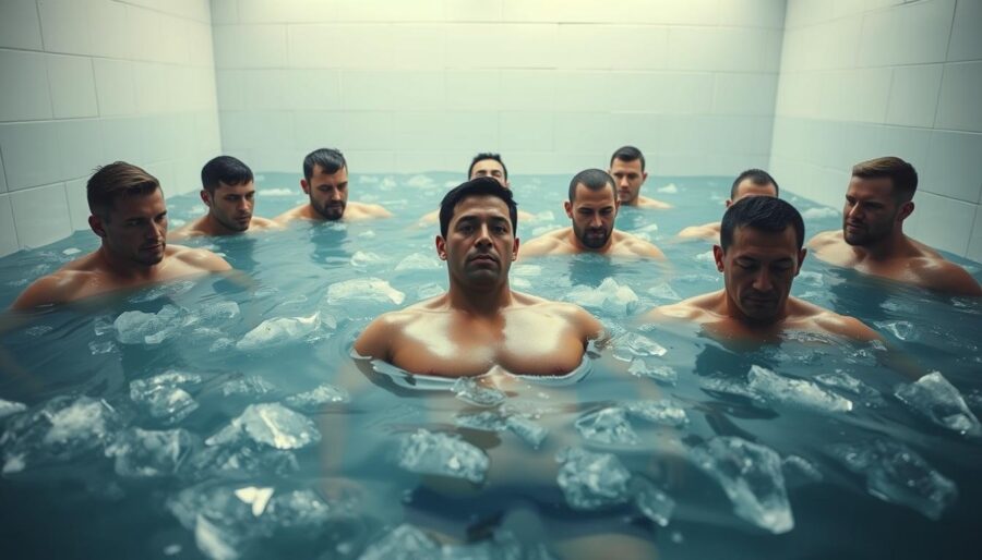 Athletes using ice bath for muscle recovery Athletes using ice bath for muscle recovery