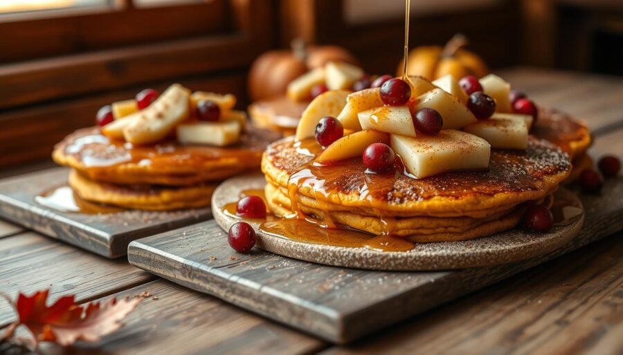 Fluffy Pumpkin Pancakes with Autumn Toppings