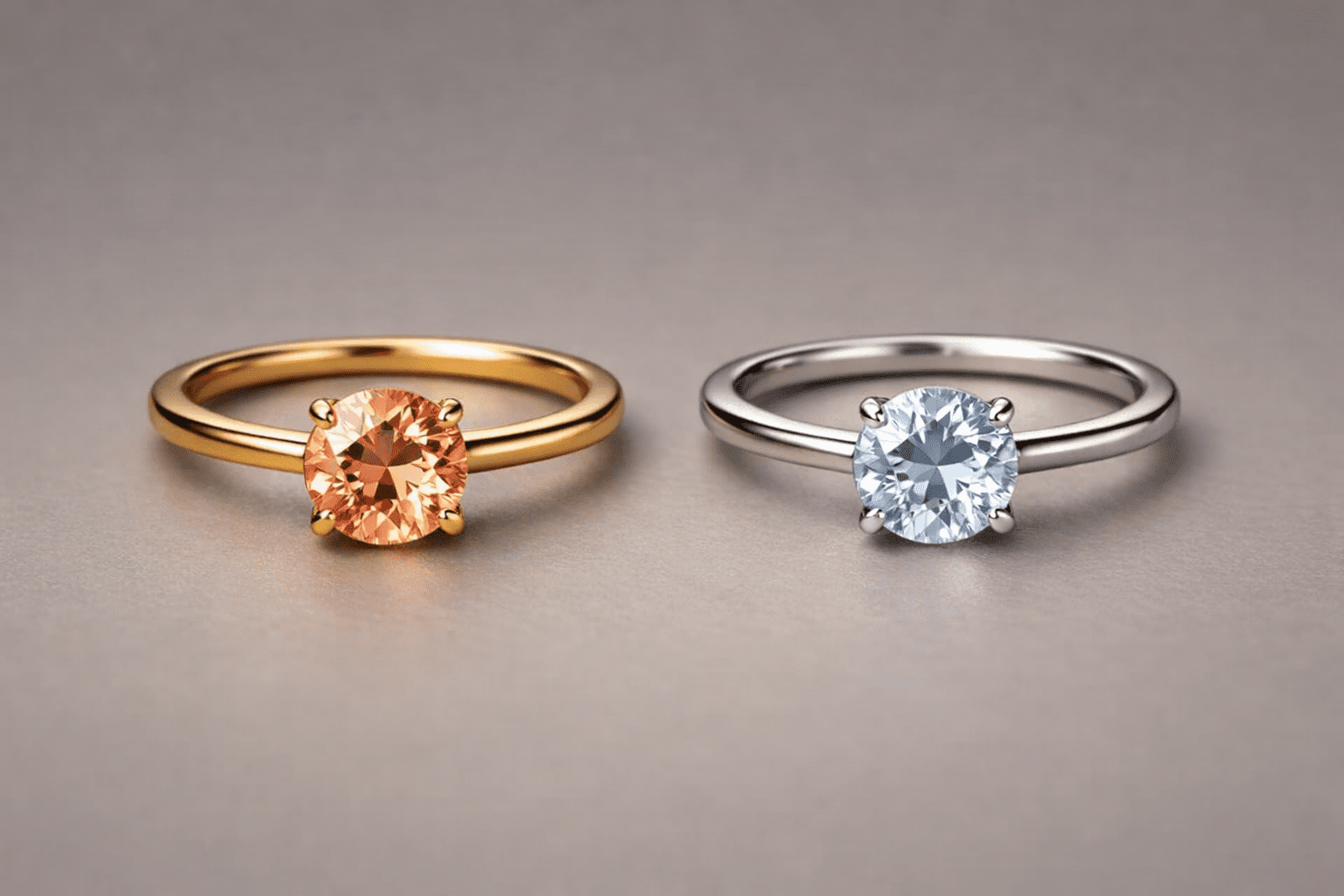 Peach sapphire engagement ring in a minimalist yellow gold setting, demonstrating how design enhances coloured sapphire engagement rings.