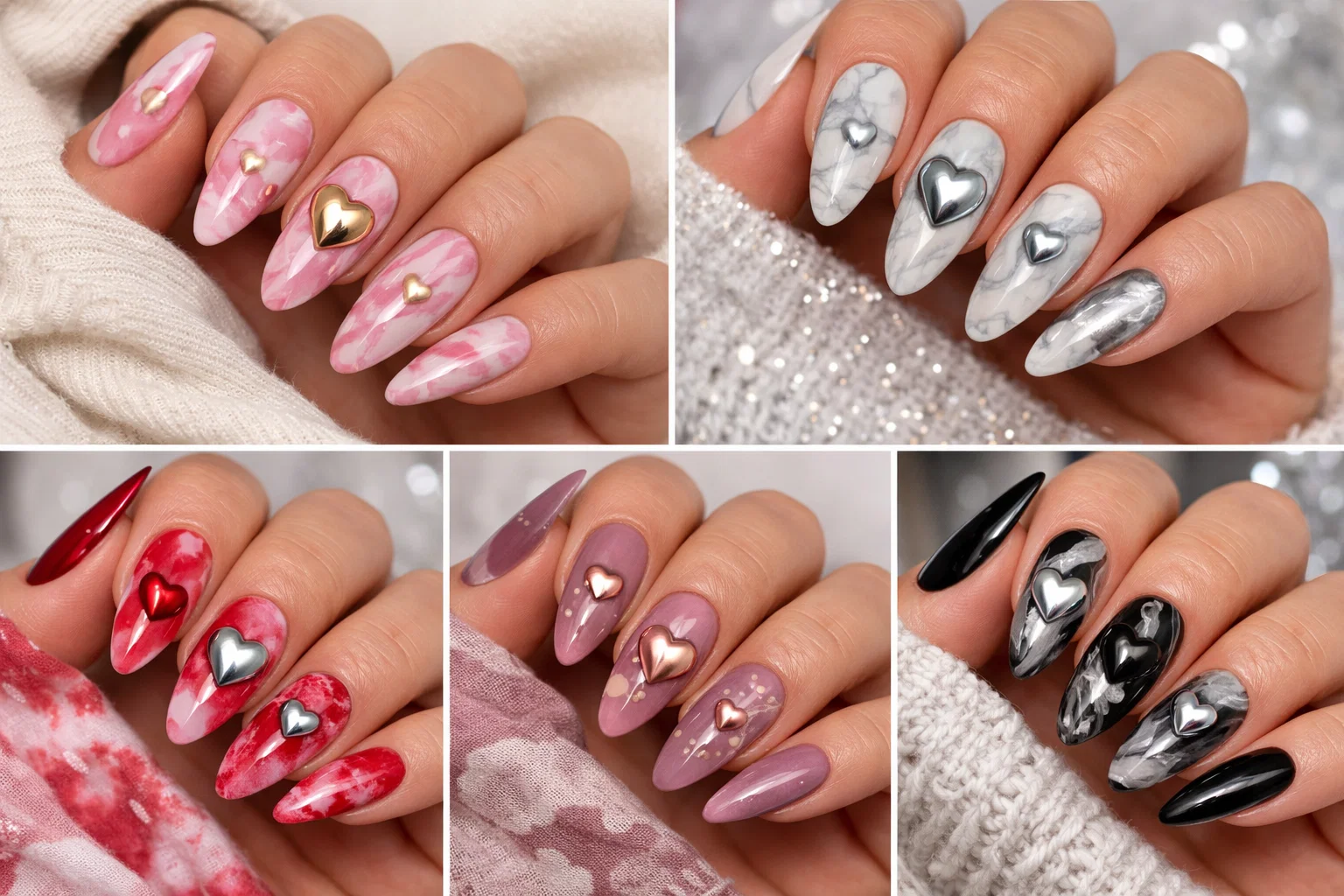 Best Romantic Valentine’s Day Nail Designs: Trendy Ideas for 2026 10 Marble Metallic Heart Accents Best Romantic Valentine’s Day Nail Designs: Trendy Ideas for 2026 - 10 Best Romantic Valentine’s Day Nail Designs