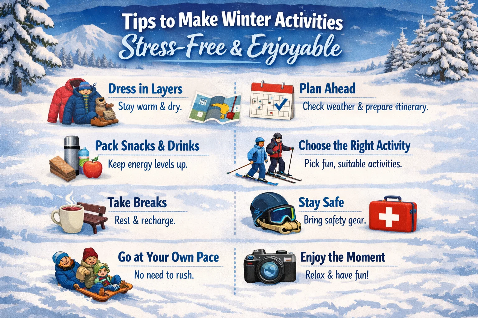 Make This Winter Unforgettable: Family Activities You’ll Love 8 Tips to Make Winter Activities Stress Free and Enjoyable Make This Winter Unforgettable: Family Activities You’ll Love - 8