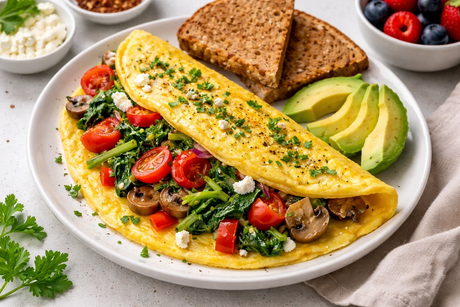 Eat More Protein the Easy Way: 8 Healthy Recipes That Actually Taste Amazing 5 Fluffy Veggie Egg Omelet Protein Packed Breakfast Eat More Protein the Easy Way: 8 Healthy Recipes That Actually Taste Amazing - 5 Healthy Recipes