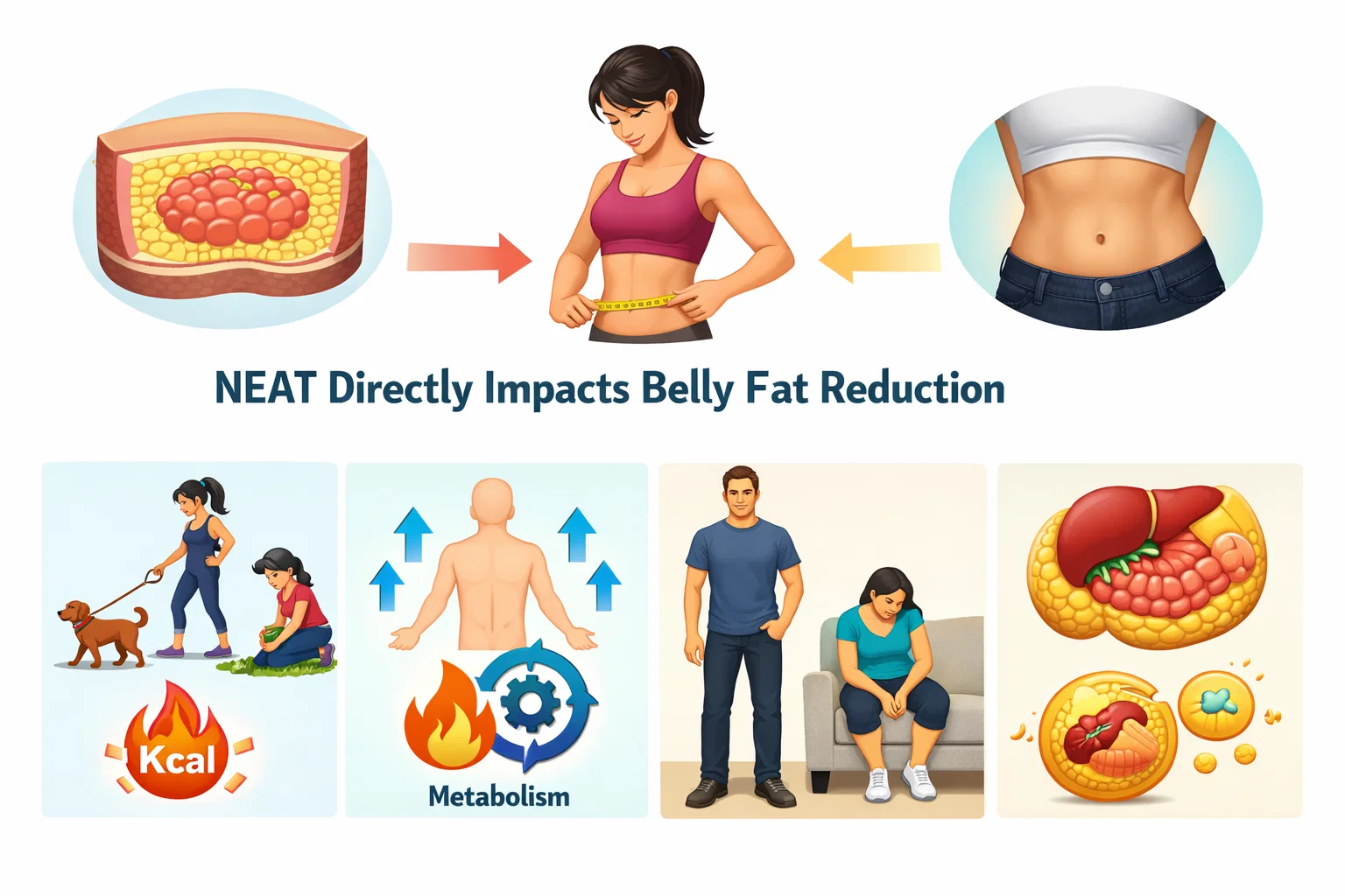 Burn Fat Without Exercise: The NEAT Protocol for Desk Workers Explained 8 How NEAT Directly Impacts Belly Fat Reduction Burn Fat Without Exercise: The NEAT Protocol for Desk Workers Explained - 8 NEAT Protocol