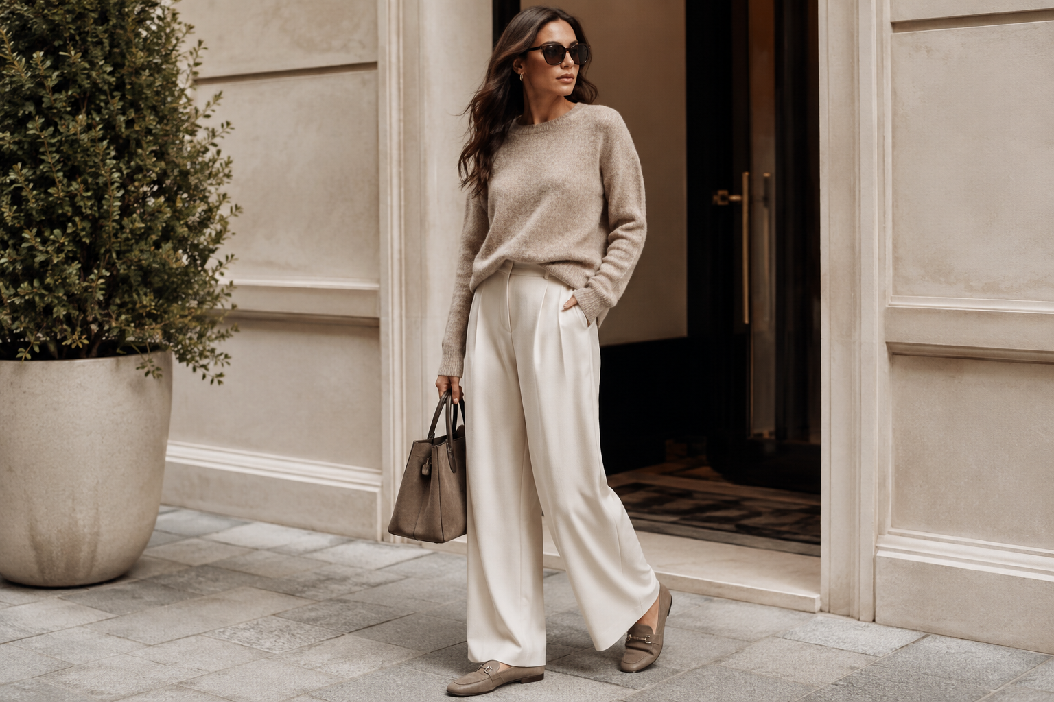Cashmere Sweater with Wide Leg Trousers and Loafers 7 Casual Winter Outfits for Elegant Ladies in 2027 - 5