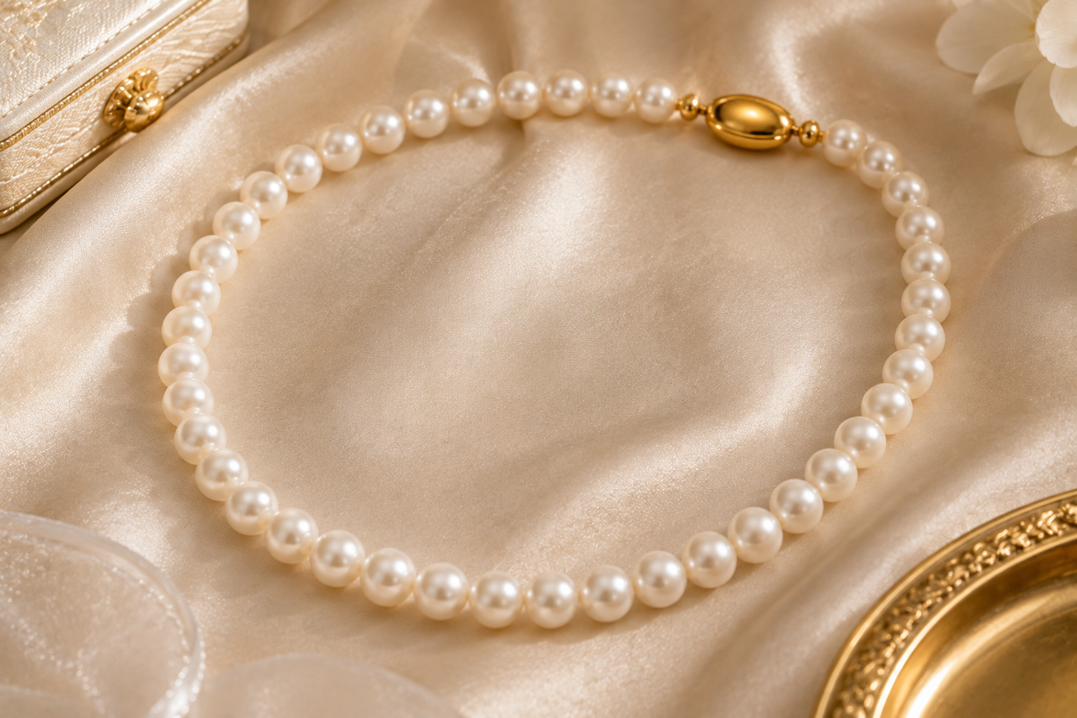 Top 16 Pearl Gold Necklace Designs 4 Classic Pearl Strand Necklace with Gold Clasp Top 16 Pearl Gold Necklace Designs - 4