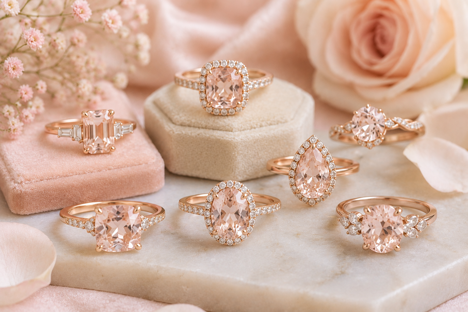 Top 10 Non-Diamond Engagement Ring Types for a More Unique Proposal 7 Morganite Engagement Rings 1 Top 10 Non-Diamond Engagement Ring Types for a More Unique Proposal - 7