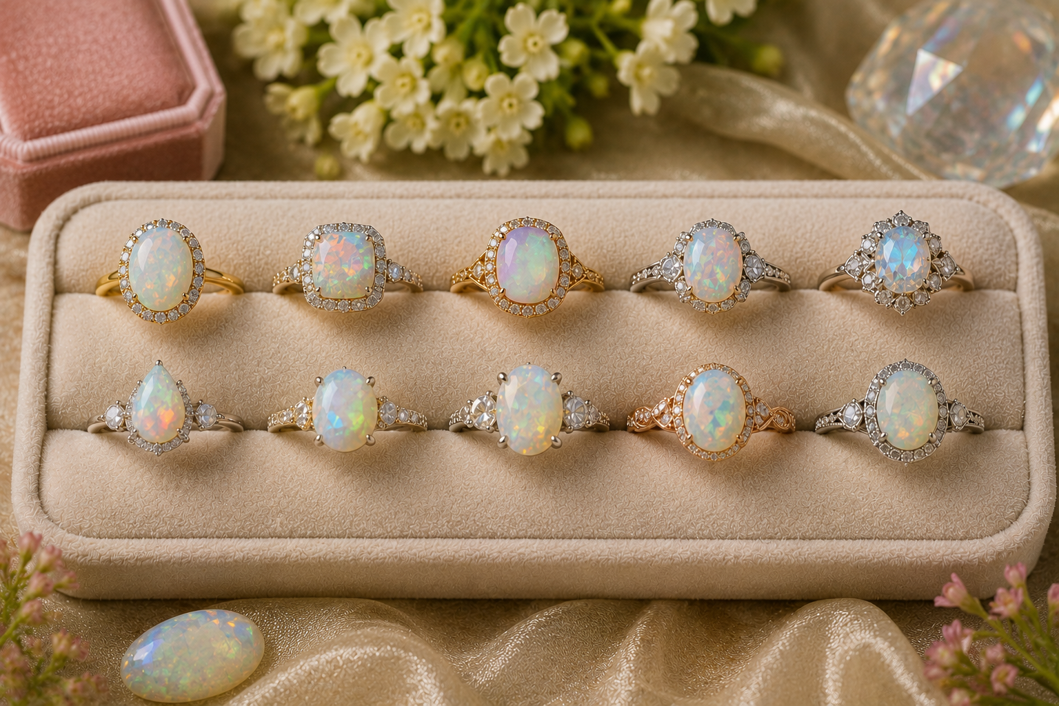 Top 10 Non-Diamond Engagement Ring Types for a More Unique Proposal 10 Opal Engagement Rings 1 Top 10 Non-Diamond Engagement Ring Types for a More Unique Proposal - 10