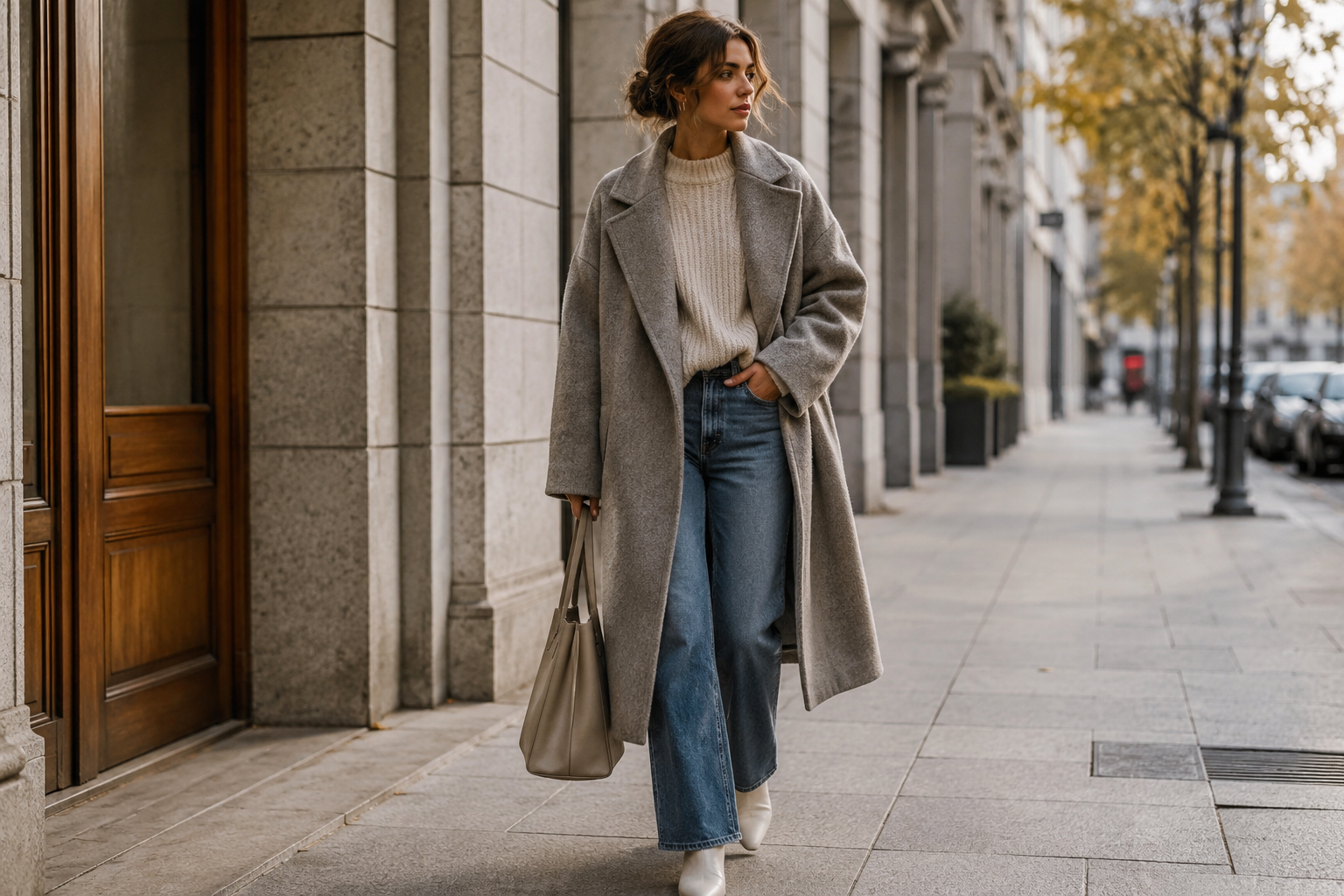 Oversized Wool Coat with Knit Sweater and Straight Leg Jeans 7 Casual Winter Outfits for Elegant Ladies in 2027 - 4