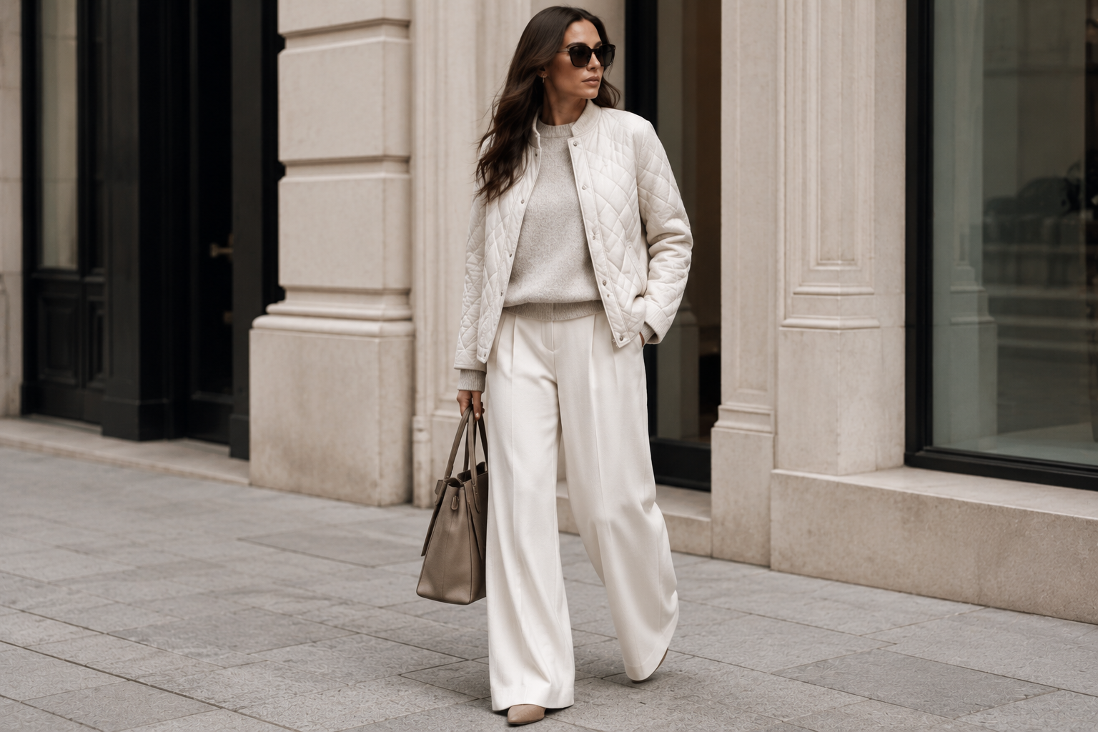 Quilted Jacket with Fine Knit Sweater and Wide Leg Pants 7 Casual Winter Outfits for Elegant Ladies in 2027 - 9