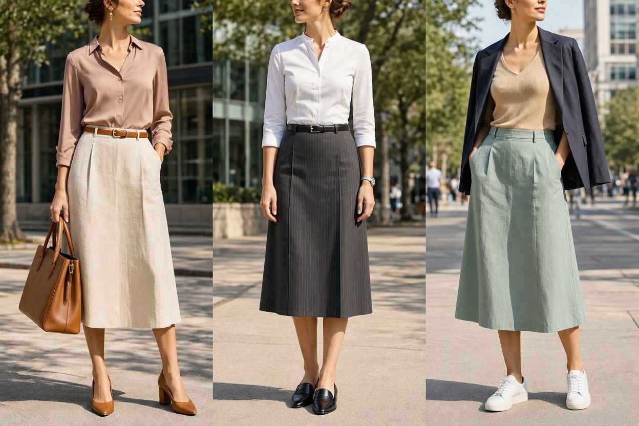 15 Stylish Work Outfit Ideas for Spring & Summer 13 A Line Midi Skirt with a Fitted Blouse 15 Stylish Work Outfit Ideas for Spring & Summer - 13
