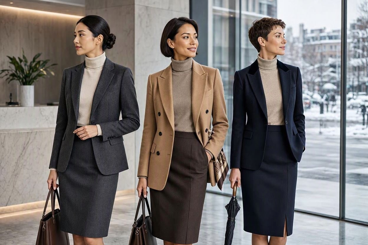 14 Elegant Winter Outfit Ideas for Business Women 9 Blazer with a Turtleneck and Pencil Skirt 14 Elegant Winter Outfit Ideas for Business Women - 9