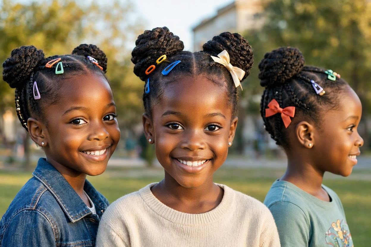 Braided Buns with Colorful Clips or Bows Top 10 Cutest Hairstyles for Black Girls - 11 cute hairstyles for black girls